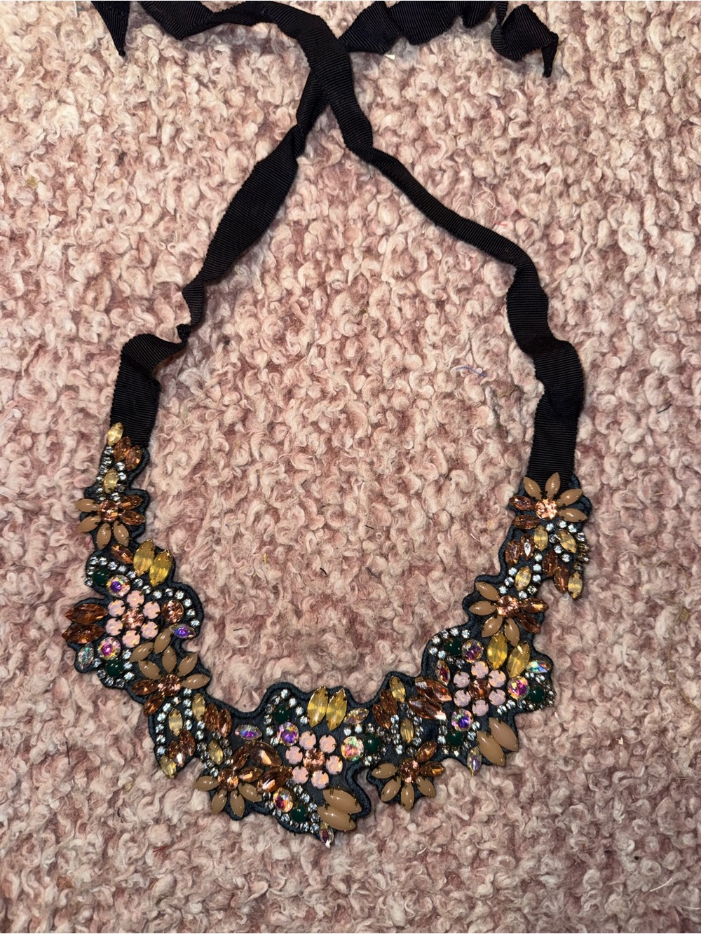 J.Crew Jeweled Floral Statement Ribbon Necklace
